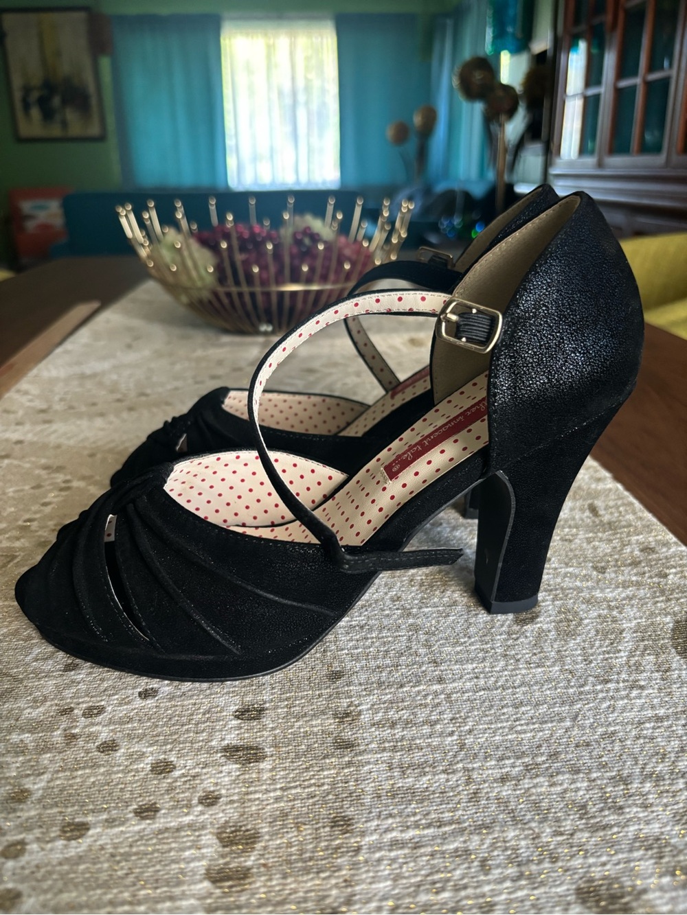 Black Suede Knot-Front Ankle Strap Heels - Women - Picture 2 of 7